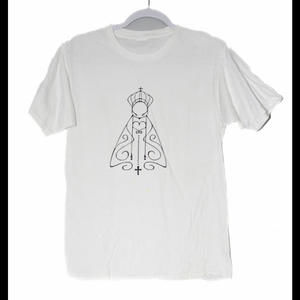 Mens White T-Shirt Graphic Our Lady of Aparecida Religious Short Sleeve Sz Small